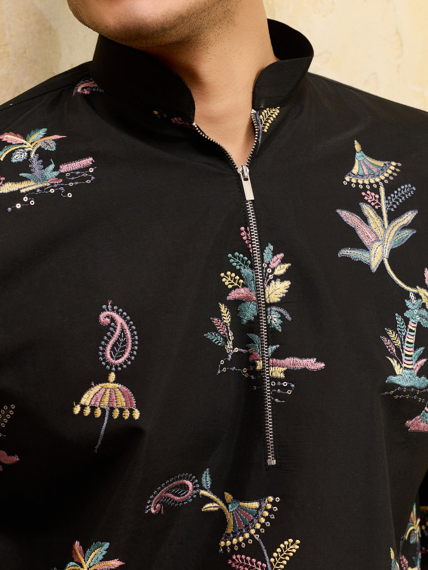 Royal Midnight Black Embroidered Designer Kurta for Men