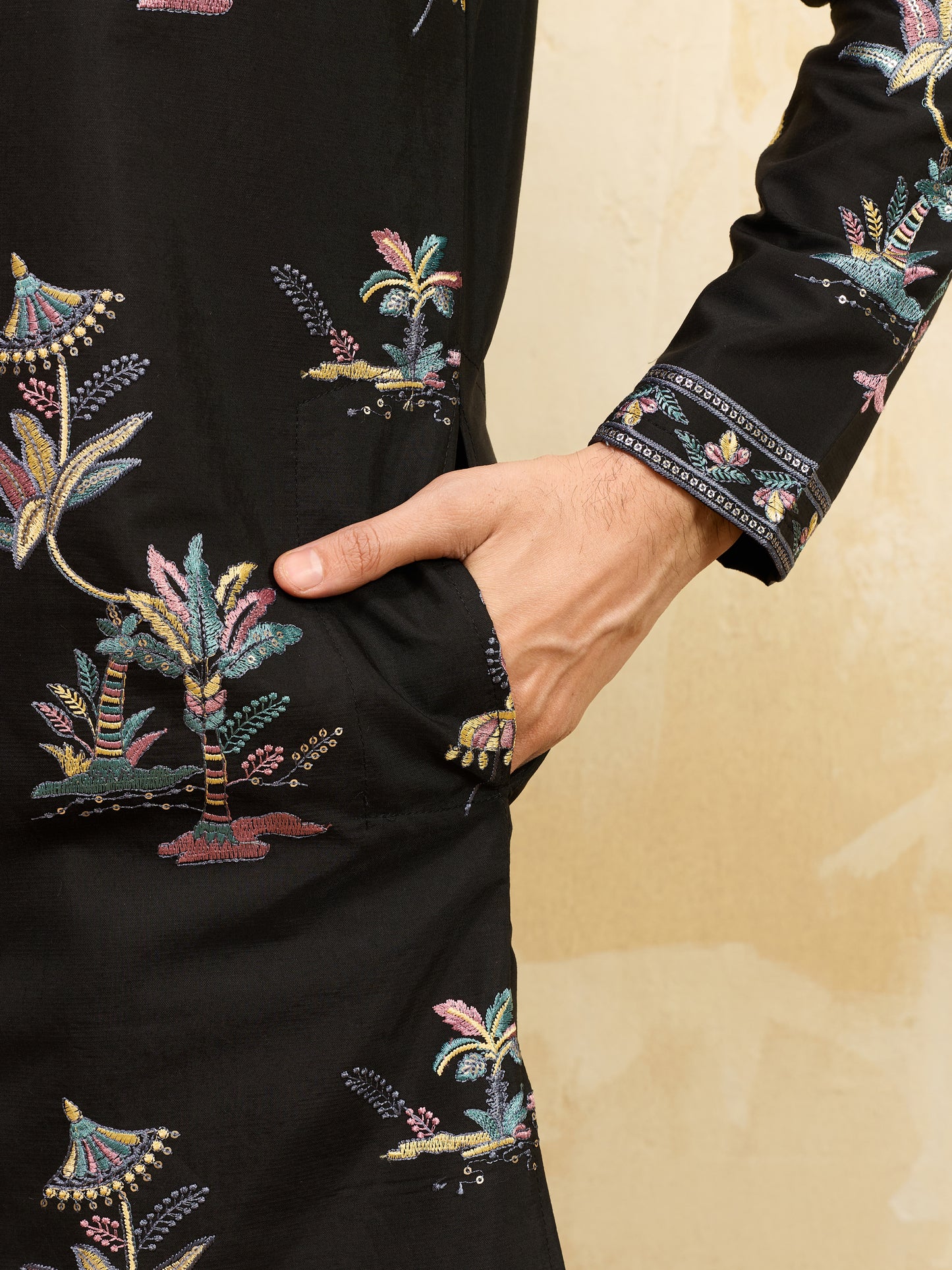 Royal Midnight Black Embroidered Designer Kurta for Men