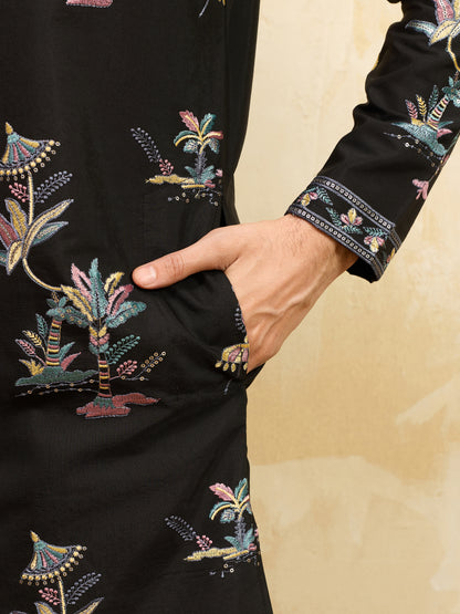 Royal Midnight Black Embroidered Designer Kurta for Men