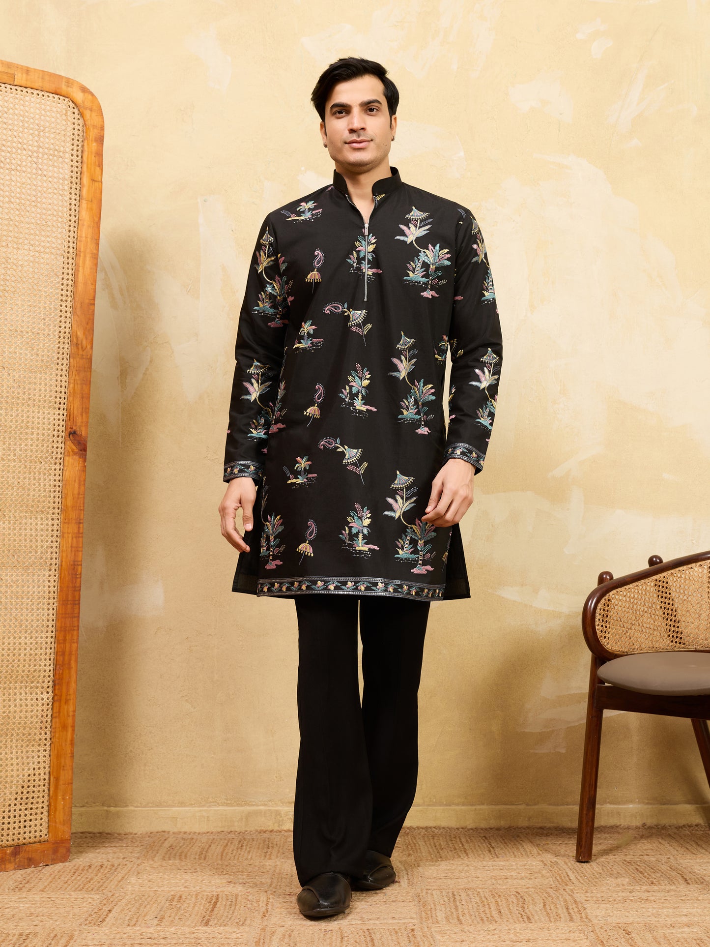 Royal Midnight Black Embroidered Designer Kurta for Men