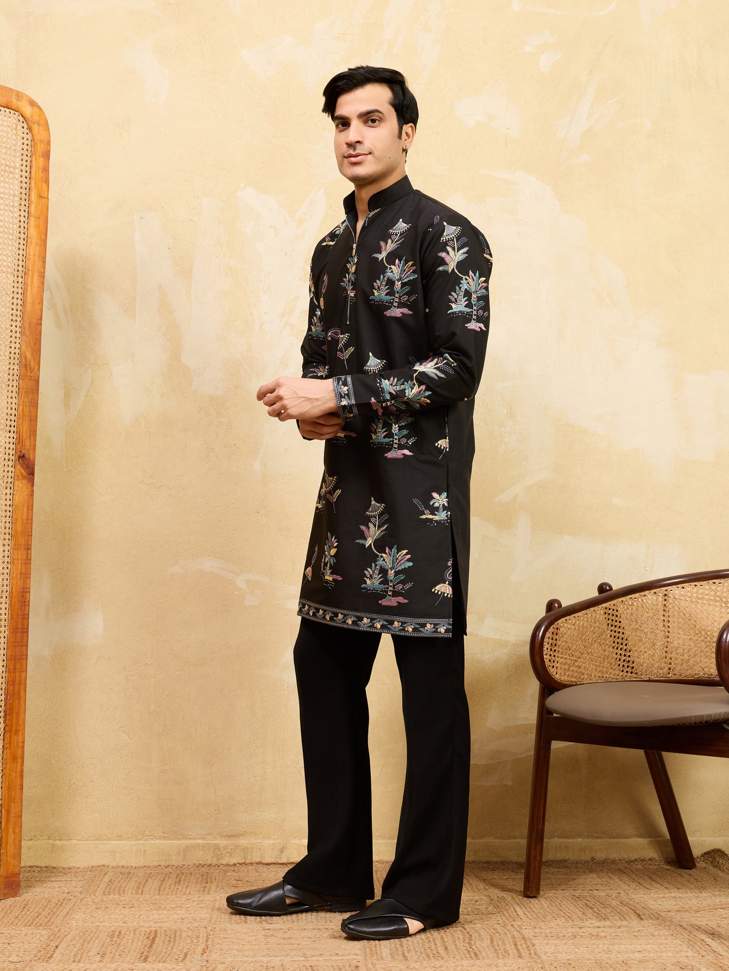 Royal Midnight Black Embroidered Designer Kurta for Men