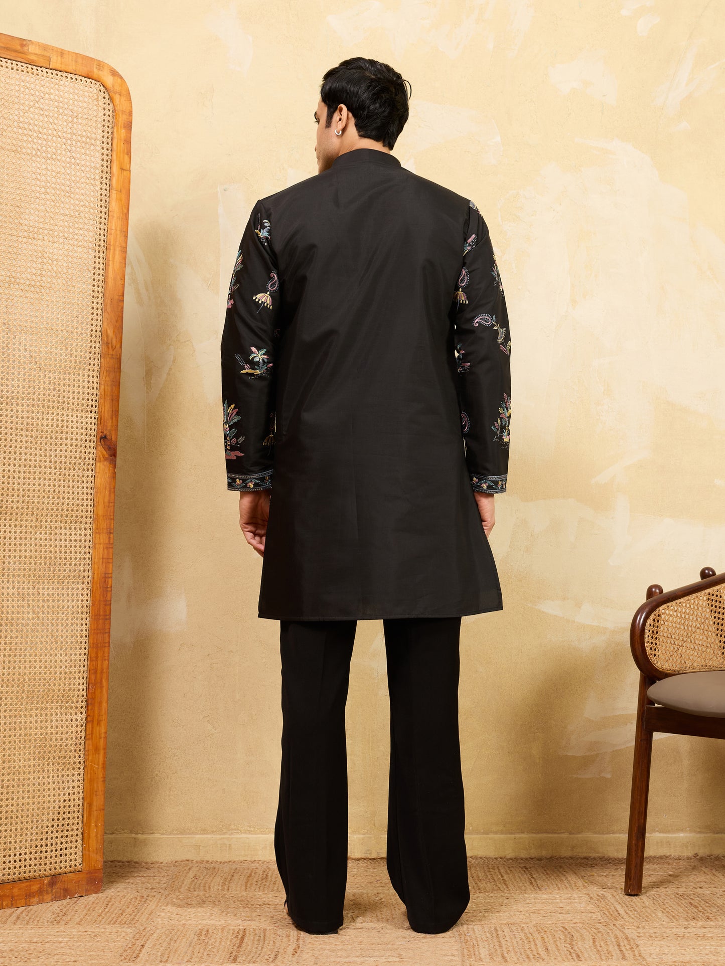 Royal Midnight Black Embroidered Designer Kurta for Men