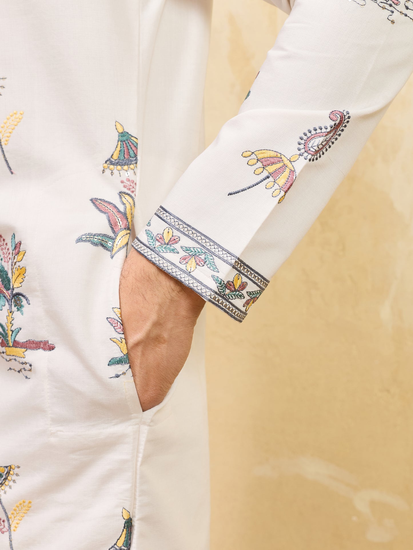 Royal Ivory White Botanical Printed Kurta for Men – Premium Festive Designer Wear