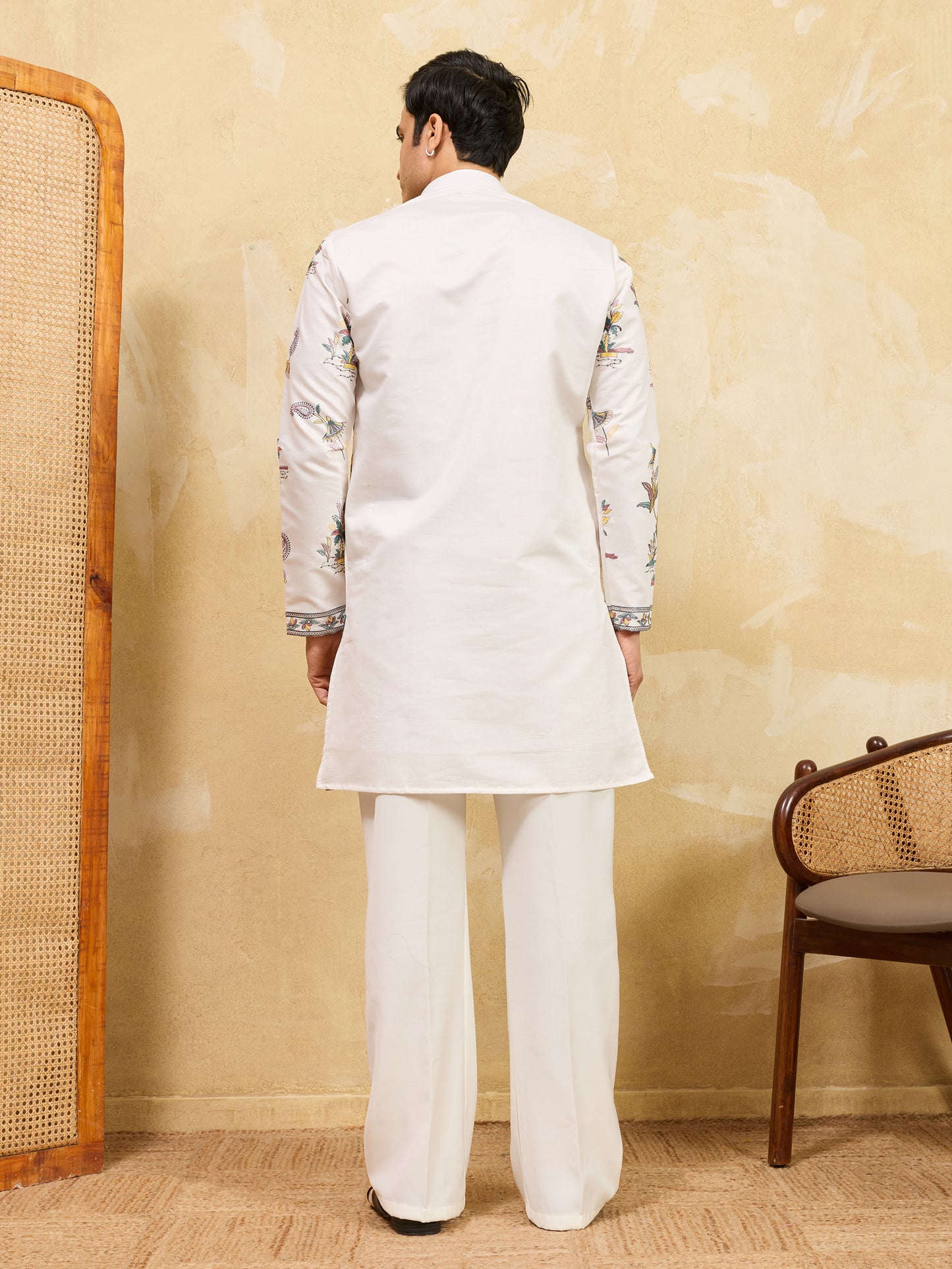 Royal Ivory White Botanical Printed Kurta for Men – Premium Festive Designer Wear
