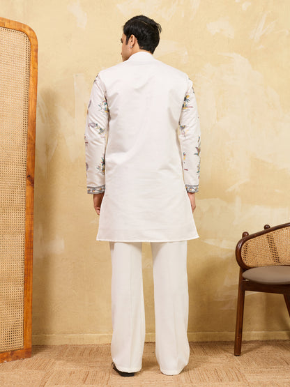 Royal Ivory White Botanical Printed Kurta for Men – Premium Festive Designer Wear