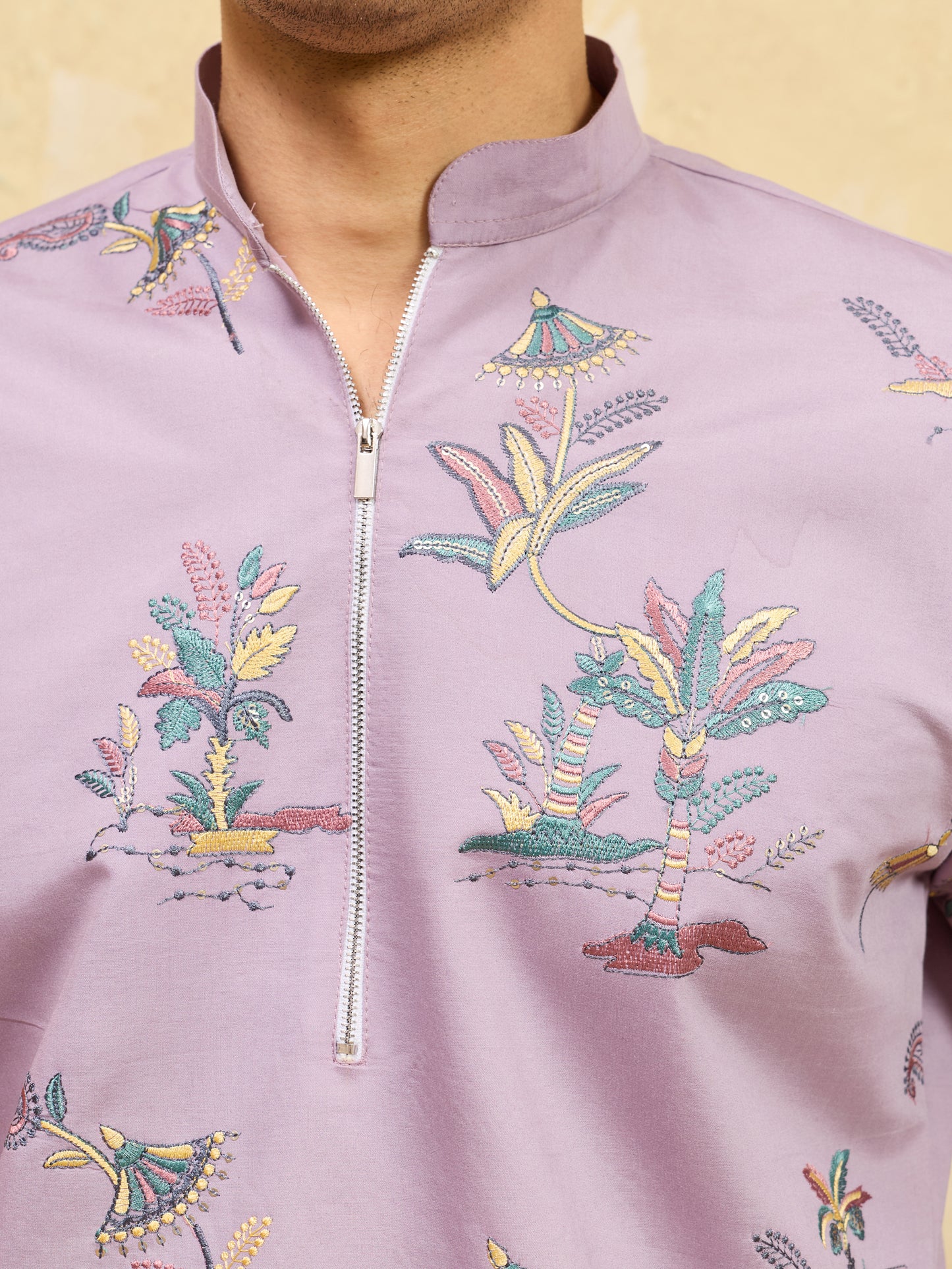 Royal Dusty Purple Botanical Printed Kurta for Men – Premium Designer Festive Wear