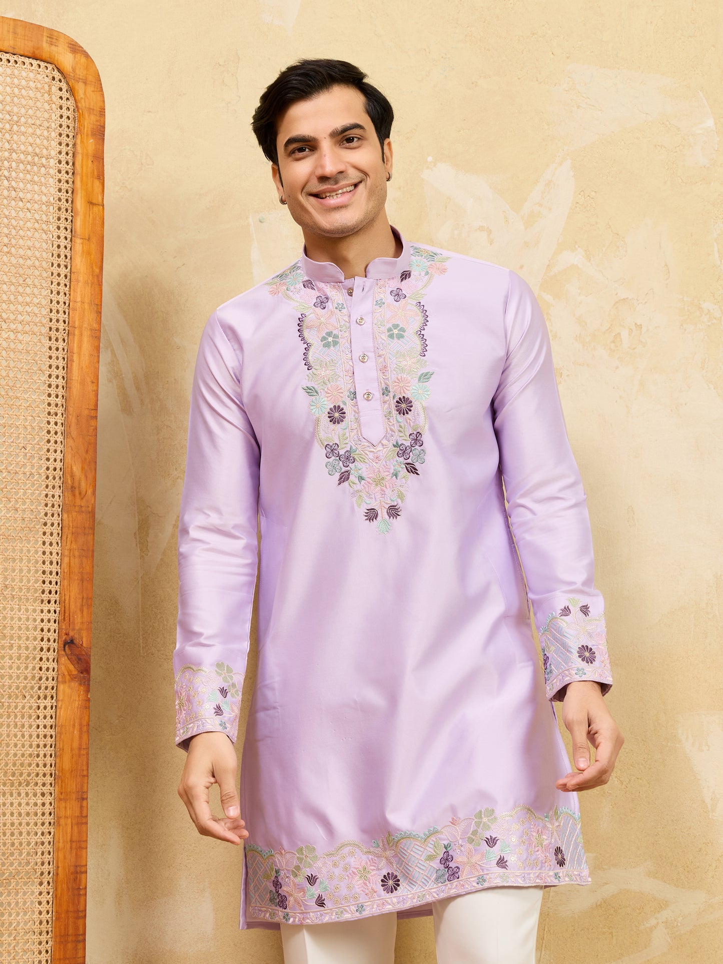 Lavender Embroidered Premium Kurta for Men – Festive & Traditional Wear