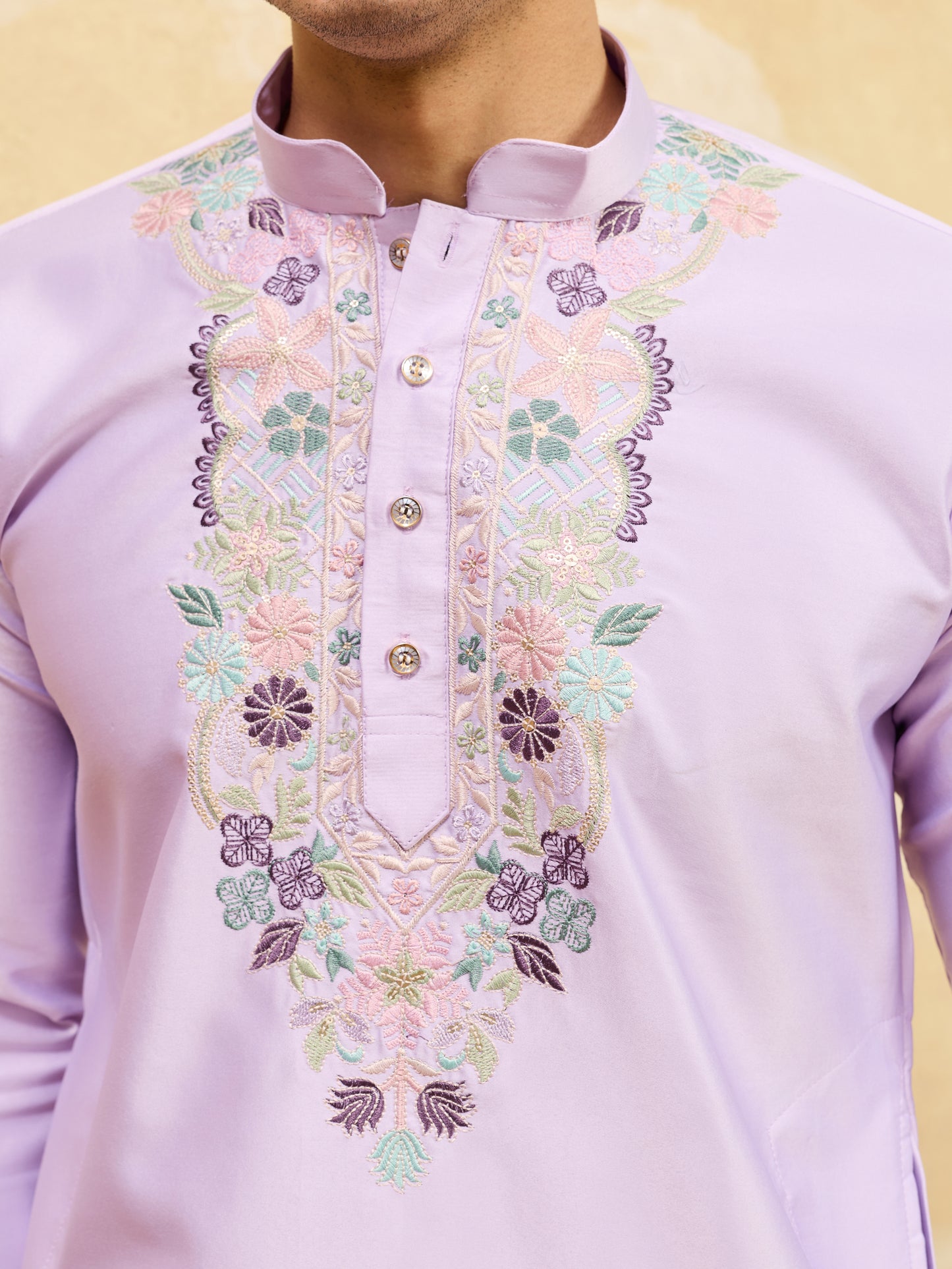 Lavender Embroidered Premium Kurta for Men – Festive & Traditional Wear