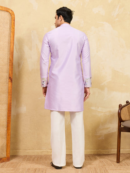 Lavender Embroidered Premium Kurta for Men – Festive & Traditional Wear