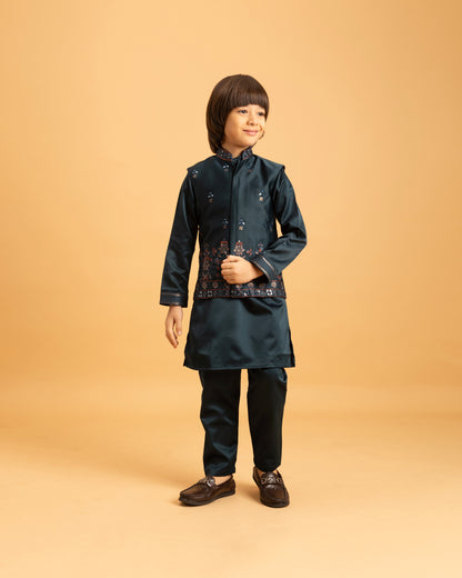 Little Royal Teal Embroidered Kurta Set – Wedding Season Edition