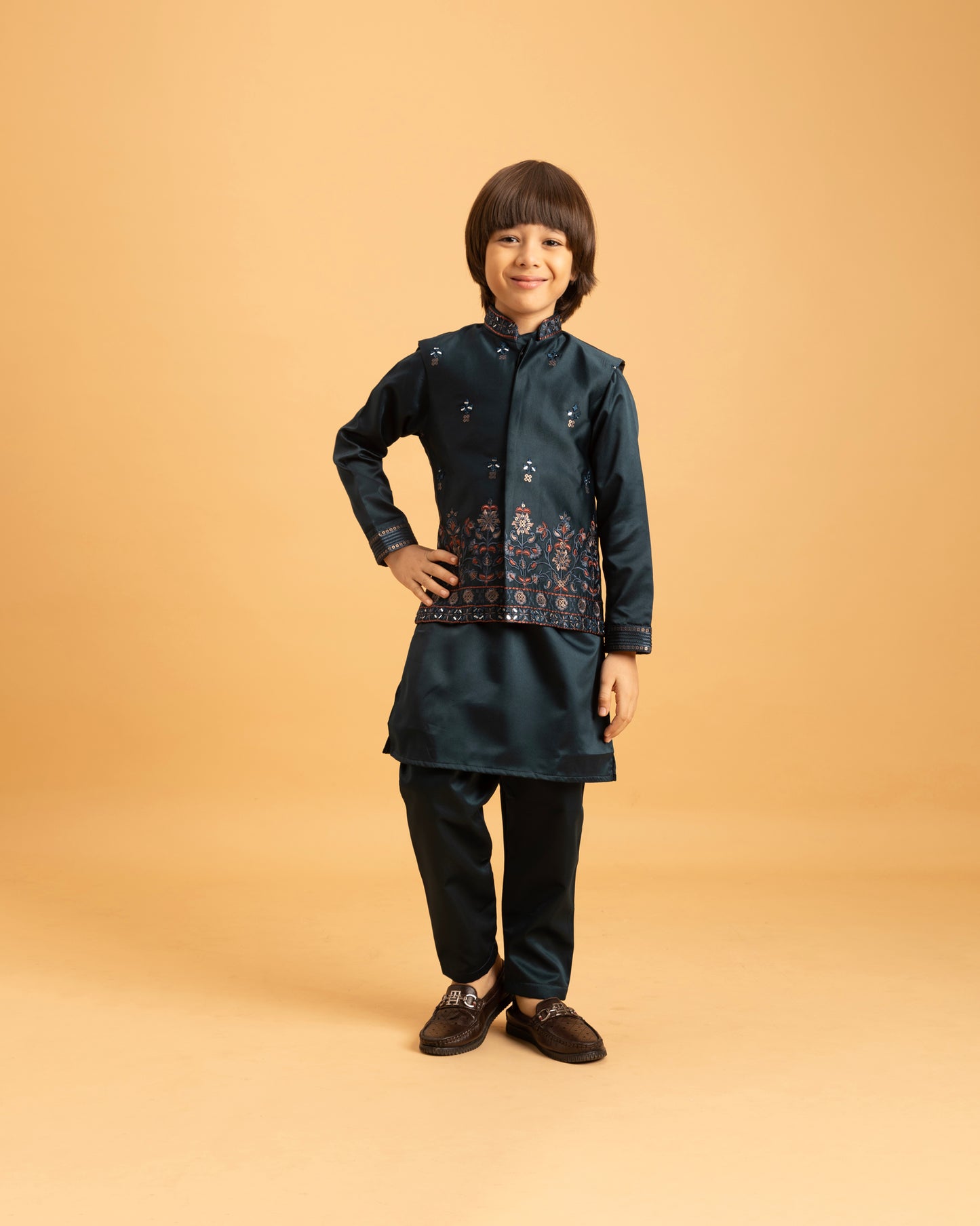Little Royal Teal Embroidered Kurta Set – Wedding Season Edition