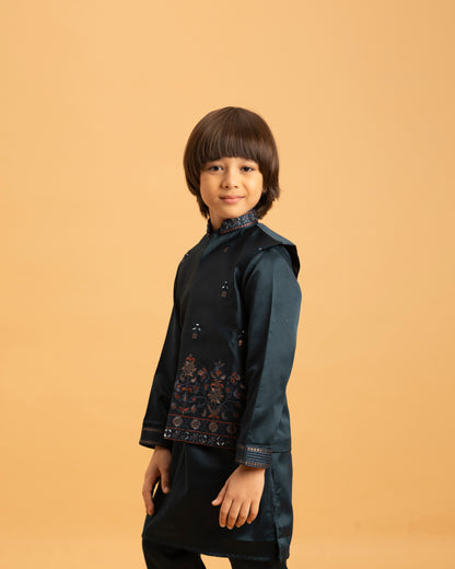Little Royal Teal Embroidered Kurta Set – Wedding Season Edition