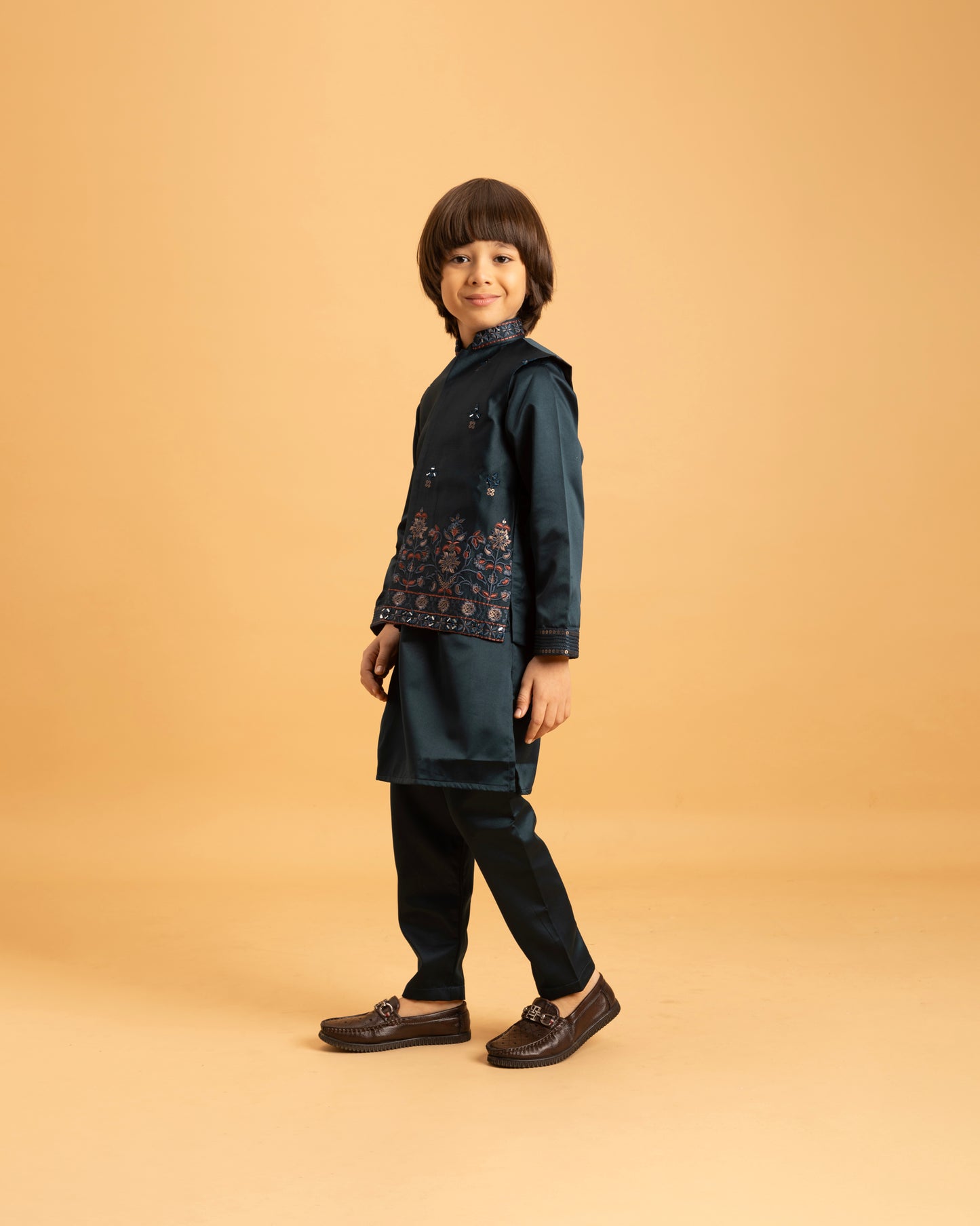 Little Royal Teal Embroidered Kurta Set – Wedding Season Edition