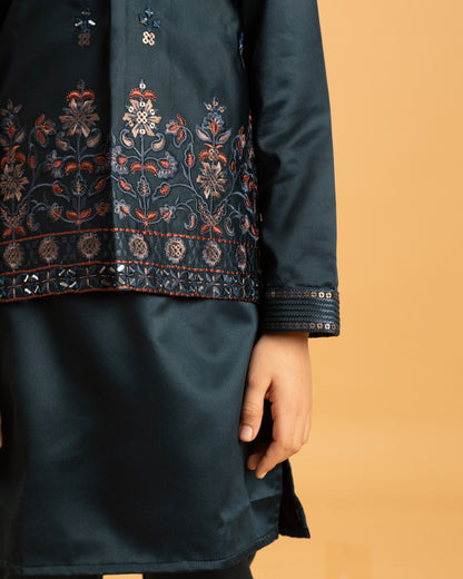 Little Royal Teal Embroidered Kurta Set – Wedding Season Edition