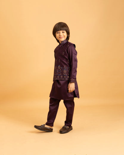 Royal Purple Embroidered Kurta Set for Boys