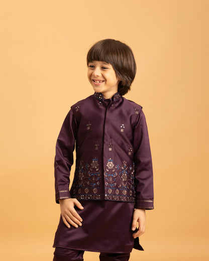 Royal Purple Embroidered Kurta Set for Boys