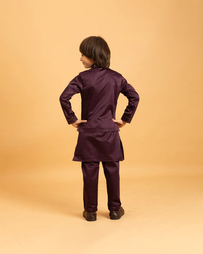 Royal Purple Embroidered Kurta Set for Boys