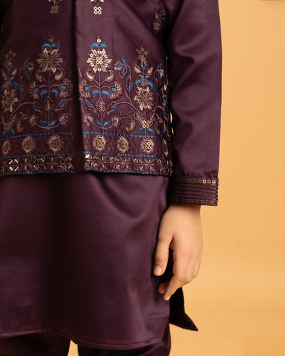 Royal Purple Embroidered Kurta Set for Boys