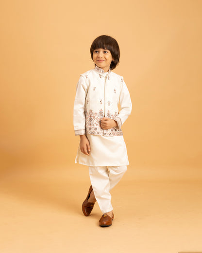Elegant Cream Embroidered Kurta Set for Boys