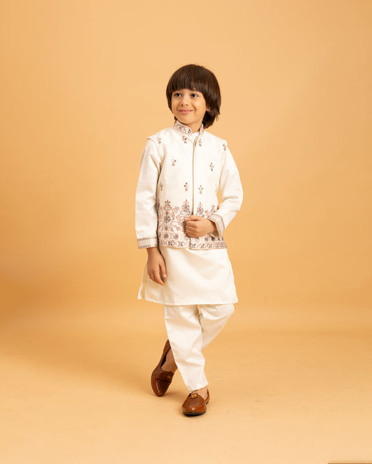 Elegant Cream Embroidered Kurta Set for Boys