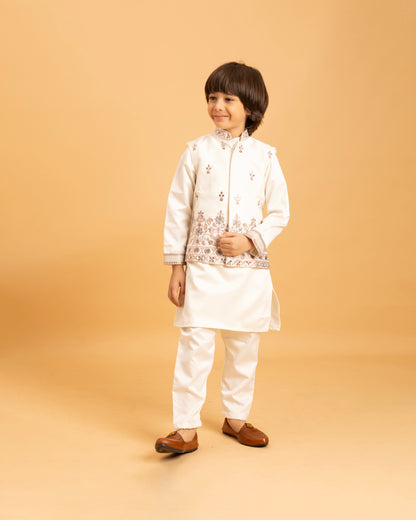 Elegant Cream Embroidered Kurta Set for Boys