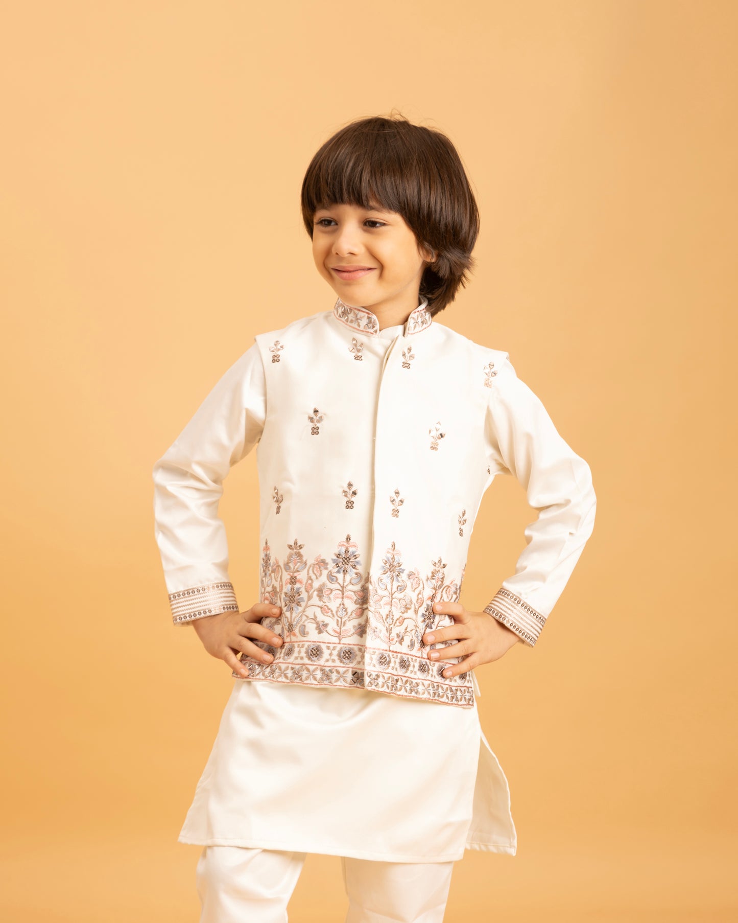 Elegant Cream Embroidered Kurta Set for Boys