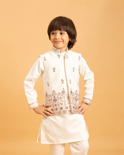 Elegant Cream Embroidered Kurta Set for Boys