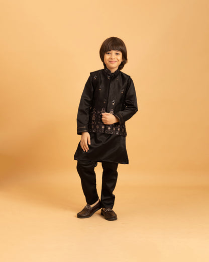 Regal Black Boys Embroidered Kurta Set – Traditional Charm with Modern Elegance