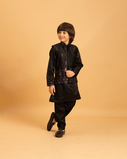 Regal Black Boys Embroidered Kurta Set – Traditional Charm with Modern Elegance