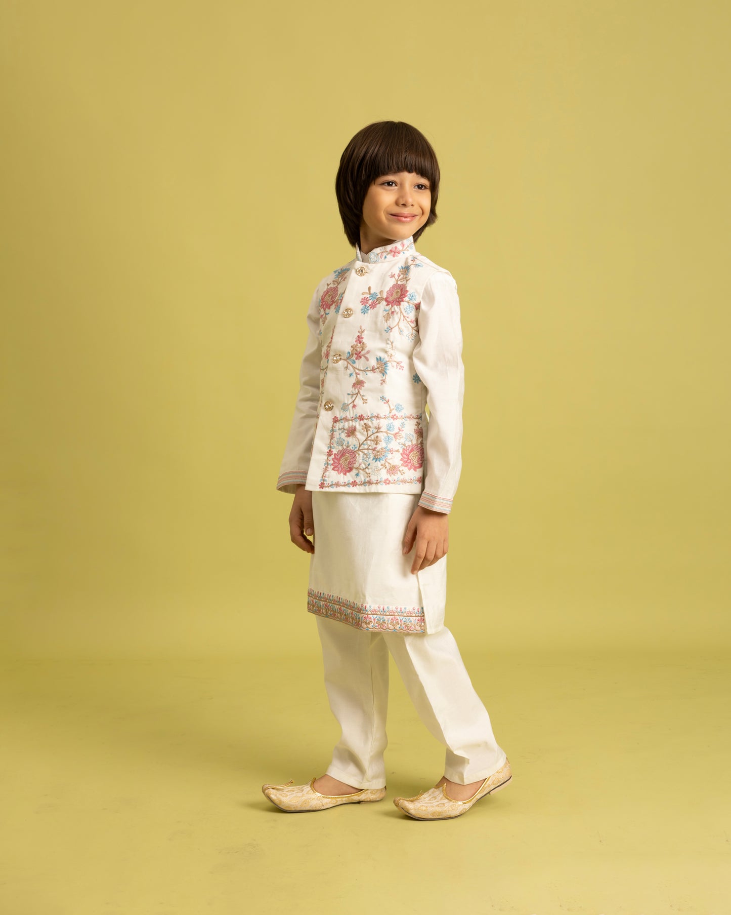 Ivory Blossom Embroidered Kurta Set for Boys – Grace in Every Stitch
