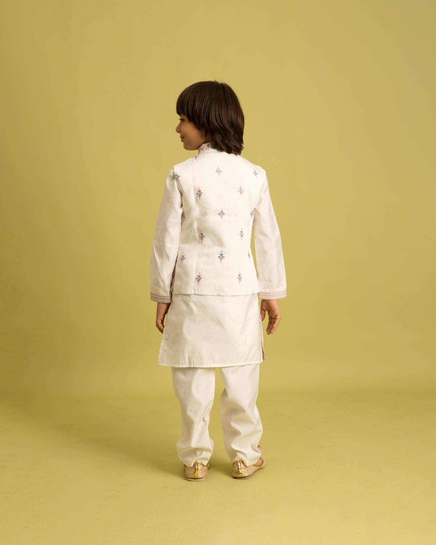 Ivory Blossom Embroidered Kurta Set for Boys – Grace in Every Stitch