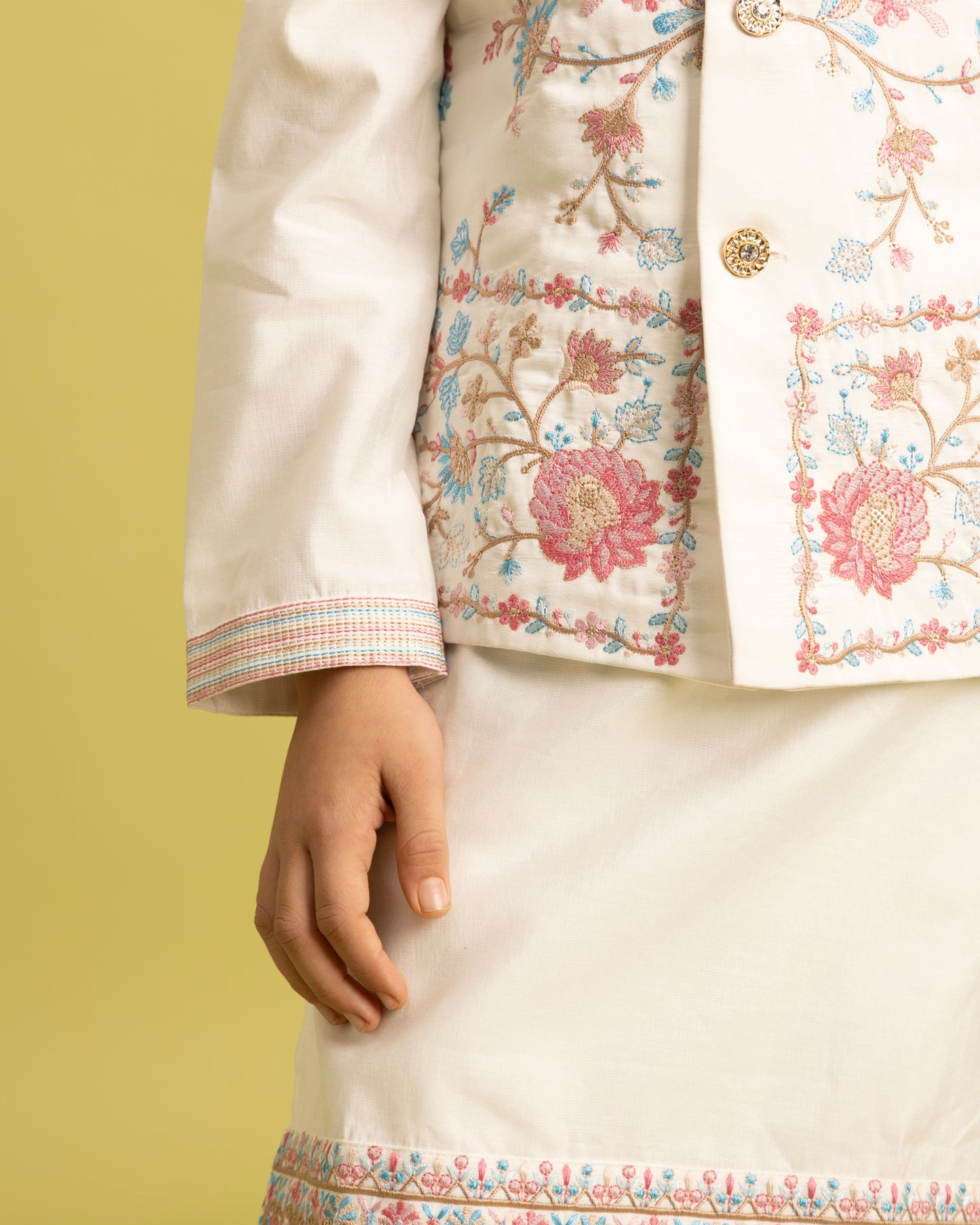 Ivory Blossom Embroidered Kurta Set for Boys – Grace in Every Stitch