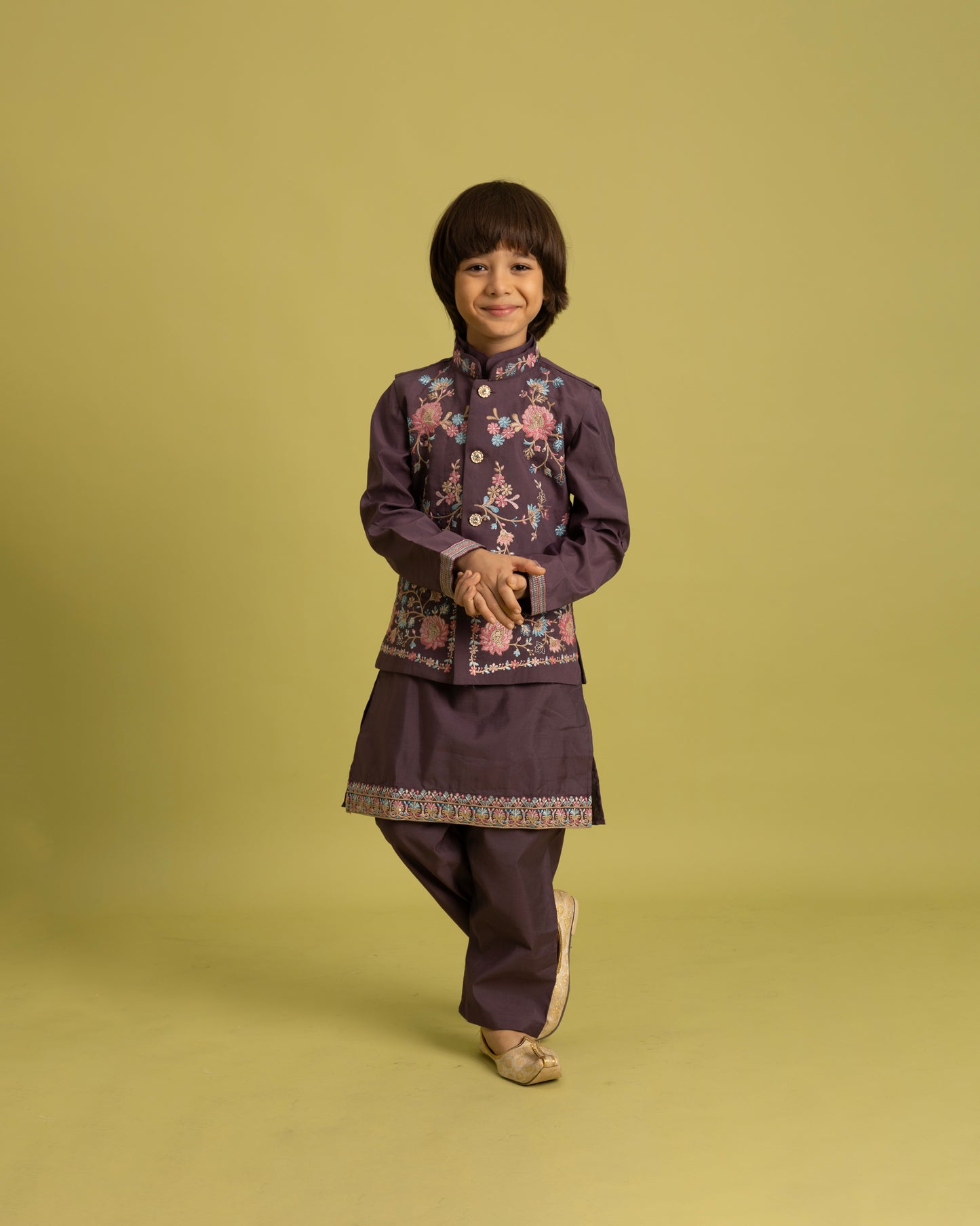 Royal Plum Embroidered Kurta Set for Boys – A Touch of Regal Charm