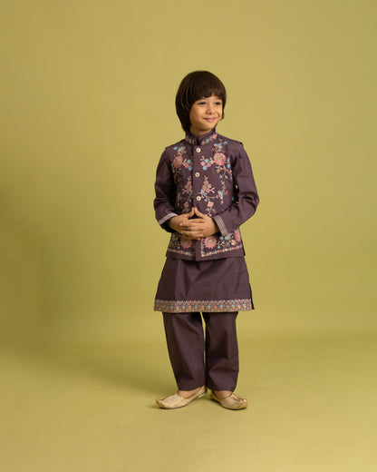Royal Plum Embroidered Kurta Set for Boys – A Touch of Regal Charm