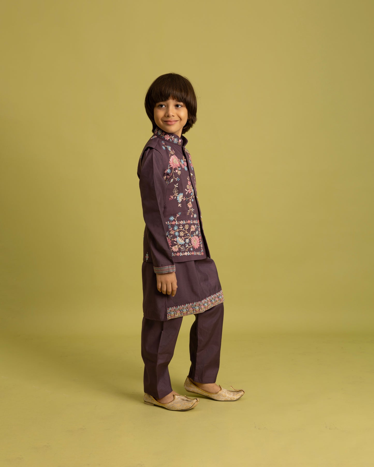 Royal Plum Embroidered Kurta Set for Boys – A Touch of Regal Charm