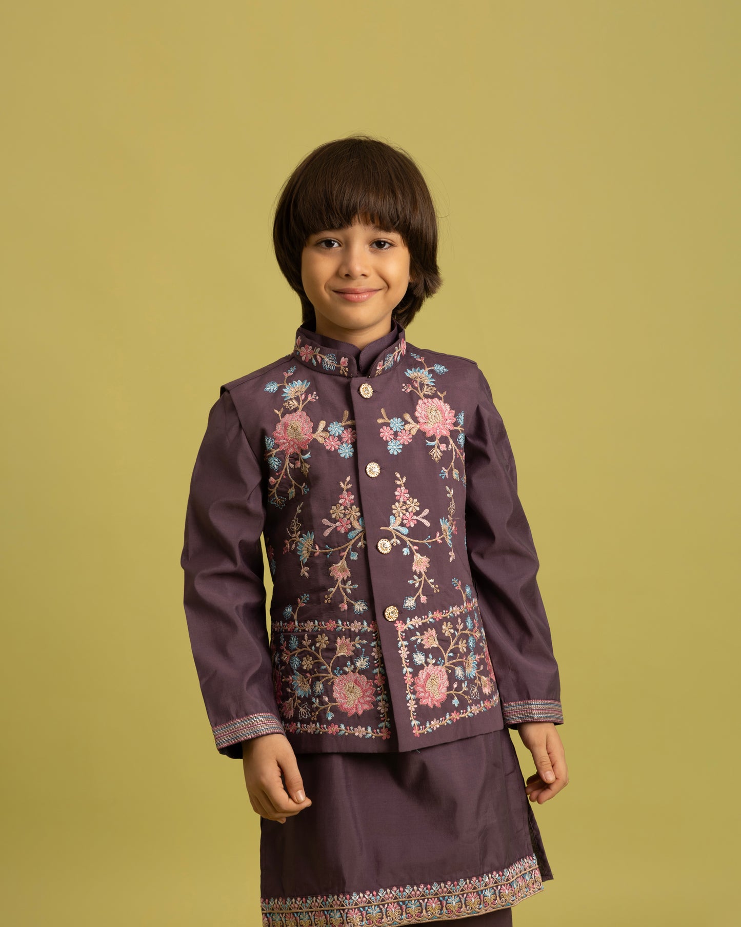 Royal Plum Embroidered Kurta Set for Boys – A Touch of Regal Charm