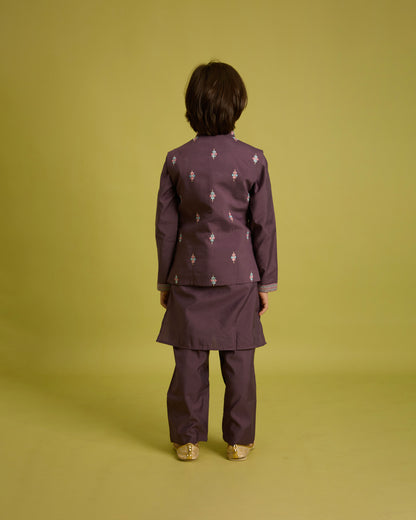 Royal Plum Embroidered Kurta Set for Boys – A Touch of Regal Charm