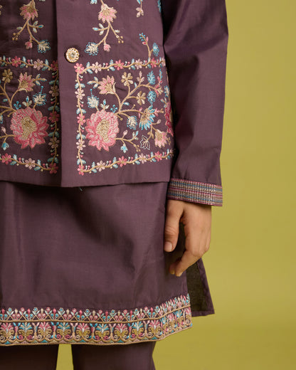 Royal Plum Embroidered Kurta Set for Boys – A Touch of Regal Charm