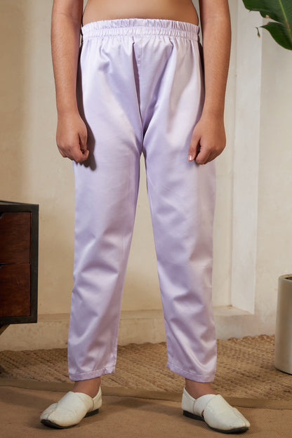 Lavender Embroidered Koti Kurta Set for Boys