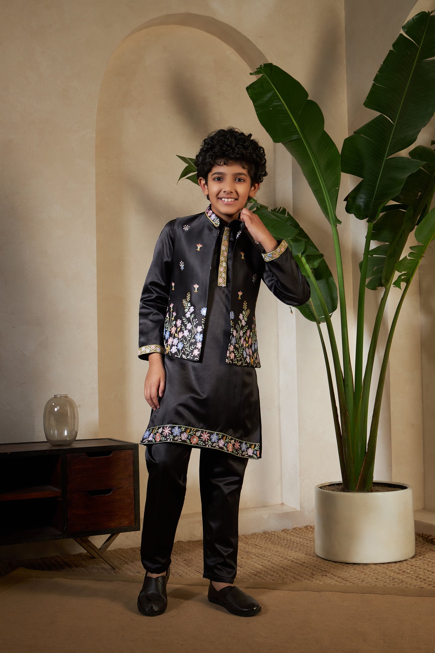 Luxury Black Embroidered Koti  Kurta Set