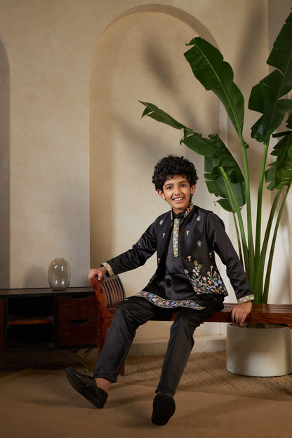 Luxury Black Embroidered Koti  Kurta Set