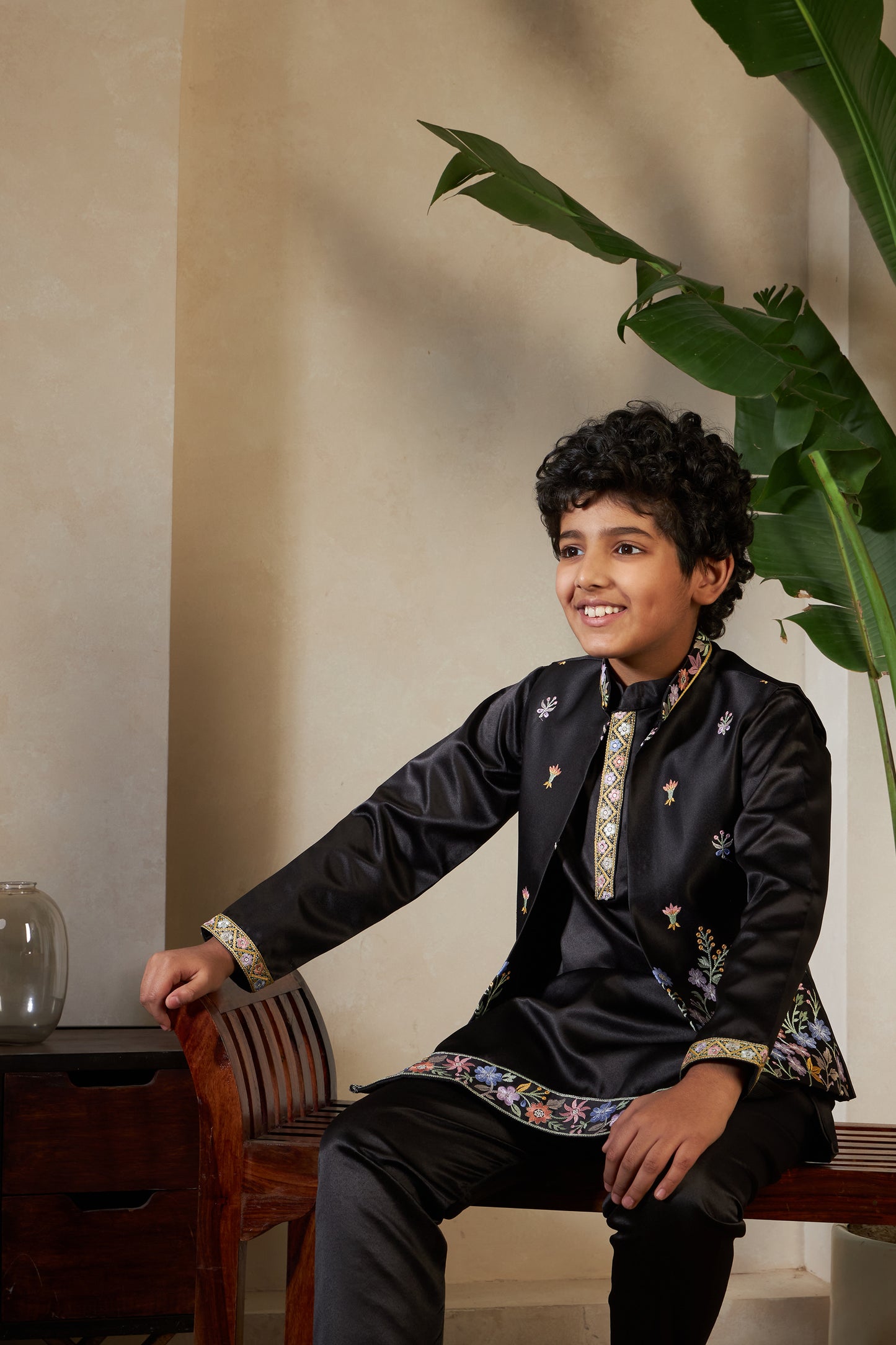 Luxury Black Embroidered Koti  Kurta Set