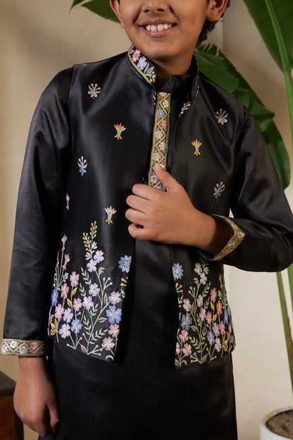 Luxury Black Embroidered Koti  Kurta Set