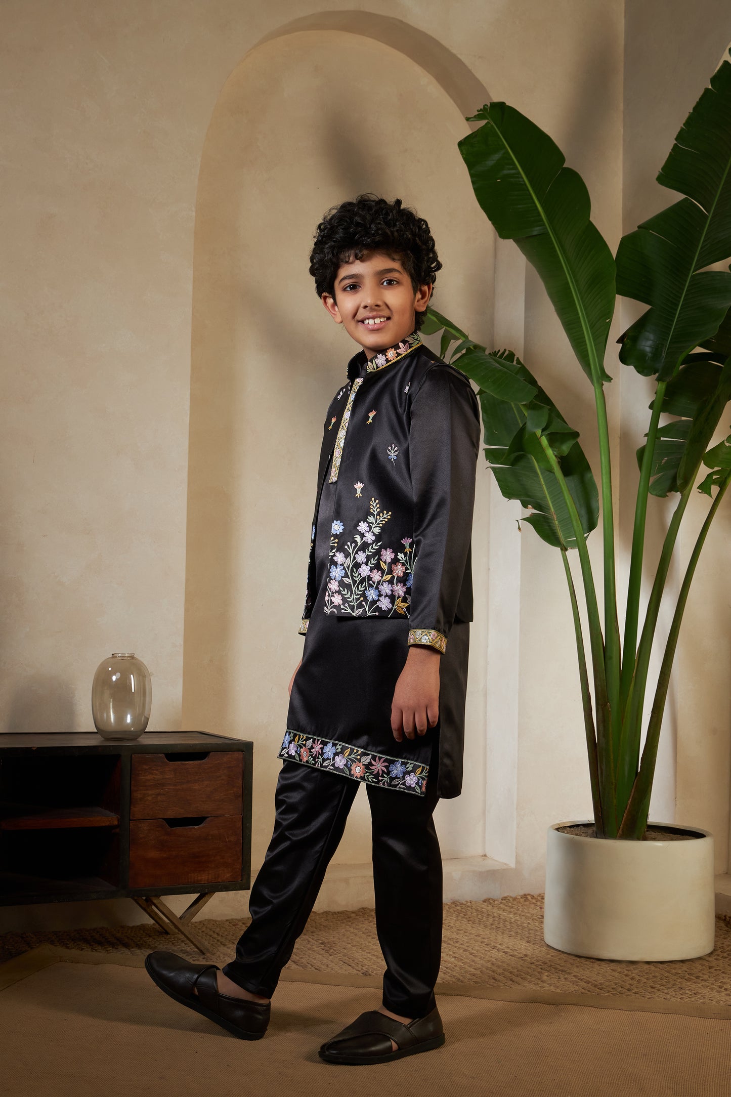 Luxury Black Embroidered Koti  Kurta Set