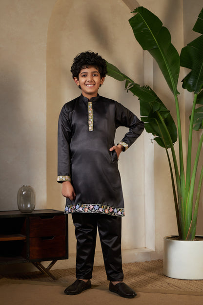 Luxury Black Embroidered Koti  Kurta Set
