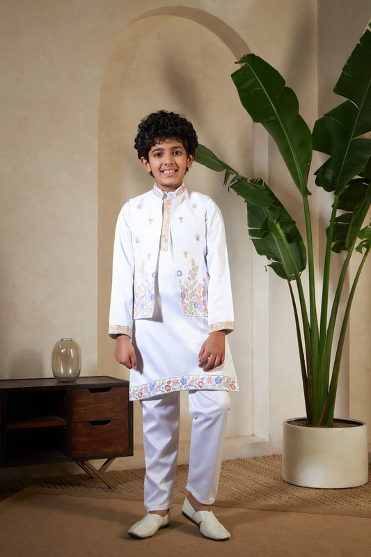 Elegant White Embroidered Koti Kurta Set
