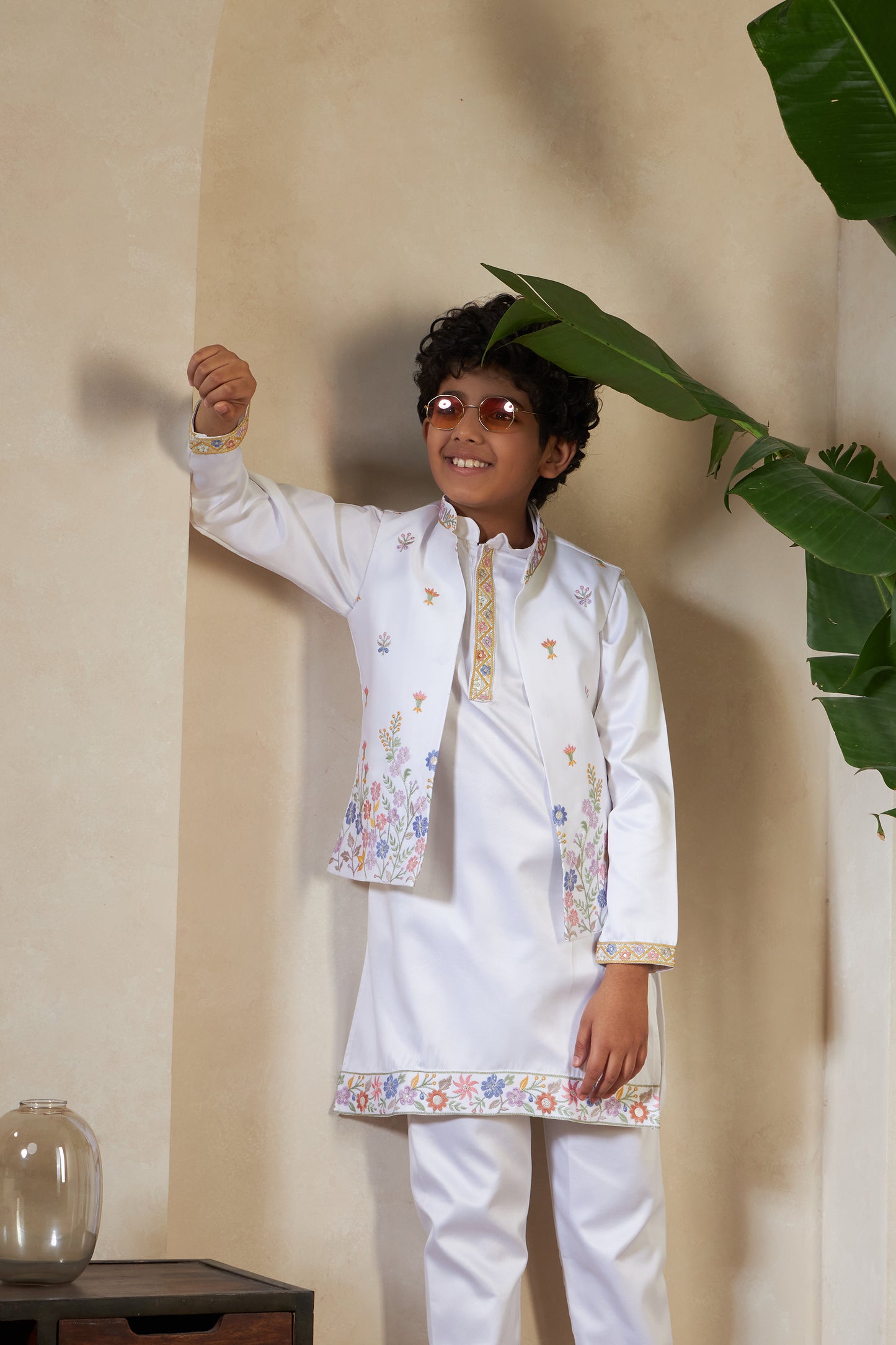 Elegant White Embroidered Koti Kurta Set