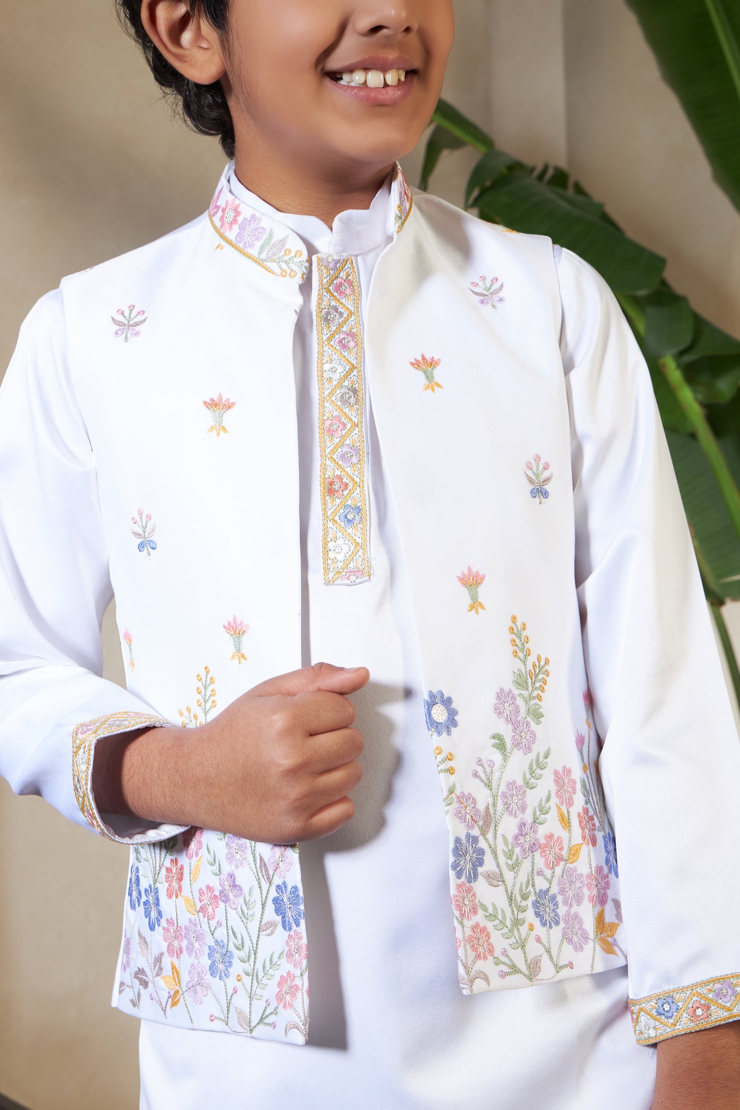 Elegant White Embroidered Koti Kurta Set