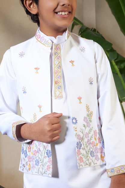 Elegant White Embroidered Koti Kurta Set