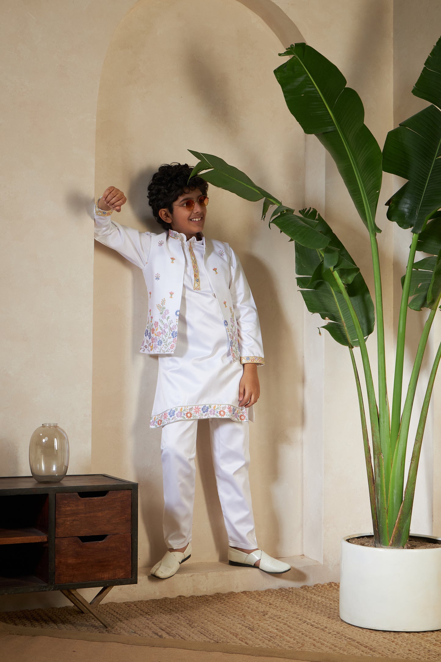Elegant White Embroidered Koti Kurta Set